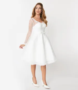 Unique Vintage 1950s White Lace Long Sleeve Martinique Bridal Dress