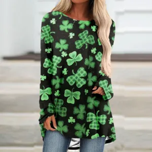 Womens Shamrock Casual Crewneck Long Sleeve Long Tunics Tops